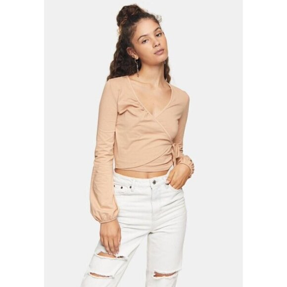NWD TOPSHOP Size US10 Blush Pink Long Sleeve Ballet Wrap Top No.09A63TBLS - Picture 2 of 12
